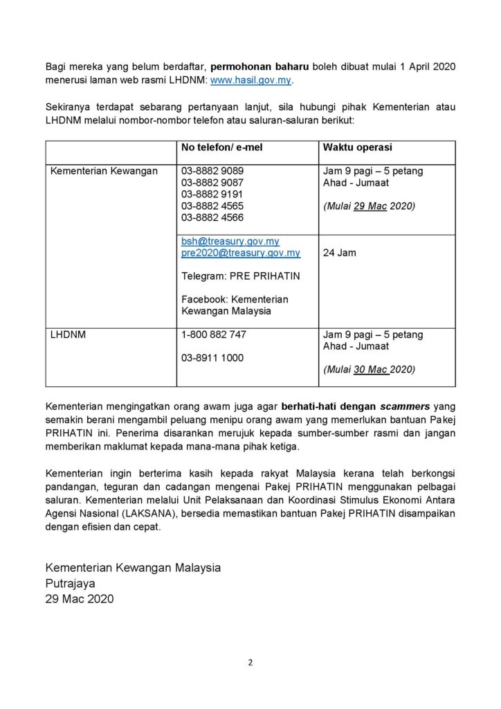 Siaran Media Kementerian Kewangan Malaysia - Bantuan 