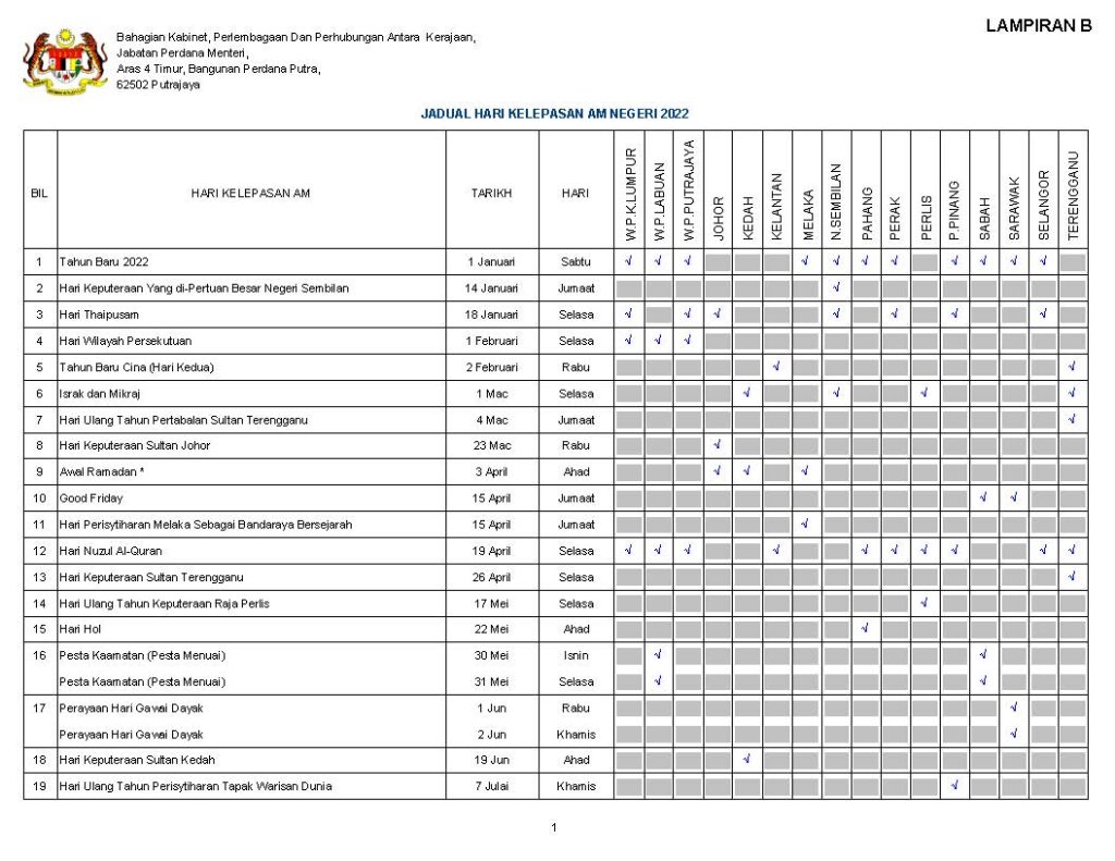 Malaysian public holidays 2022