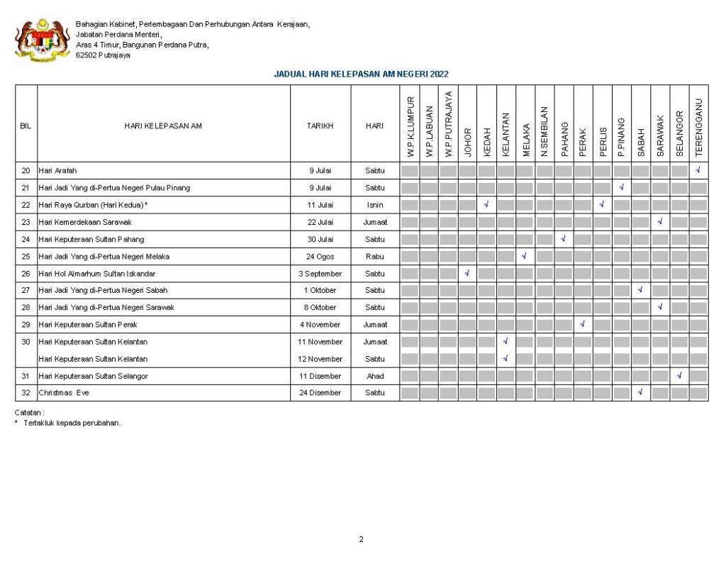 Public holiday 2022 sarawak